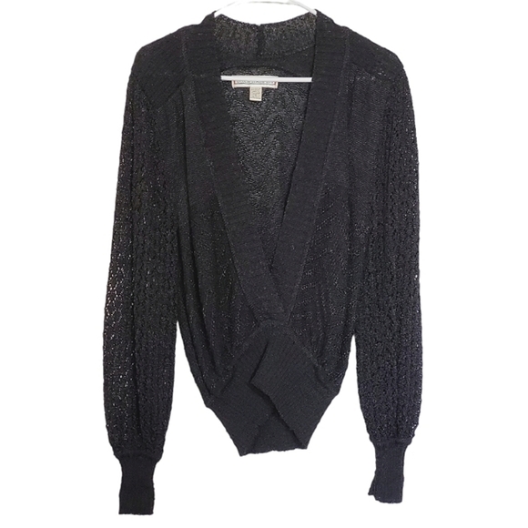 BA02 * Joan Harper Plunging V Neck Knit Sweater Black Size S Vintage - Picture 1 of 7